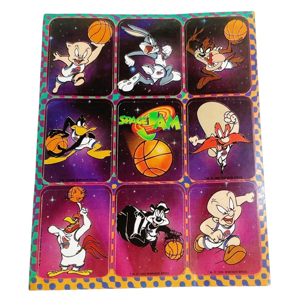 1996 Space Jam Sticker Sheet Vintage Looney Tunes Basketball stickers